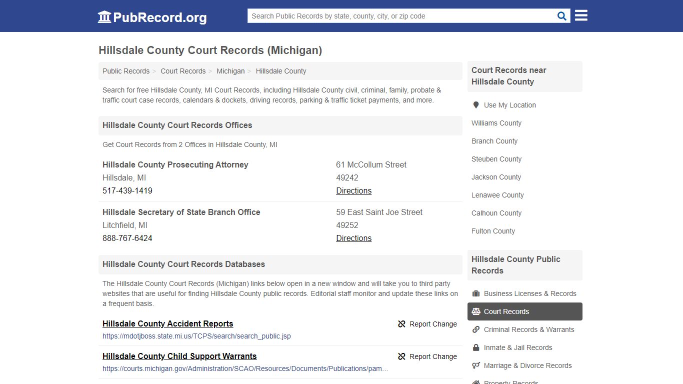 Free Hillsdale County Court Records (Michigan Court Records)