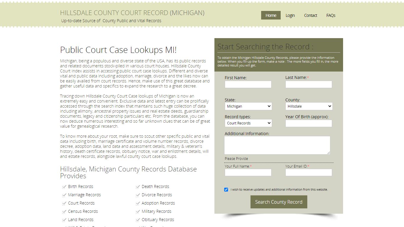 Hillsdale County, Michigan Public Court Records Index